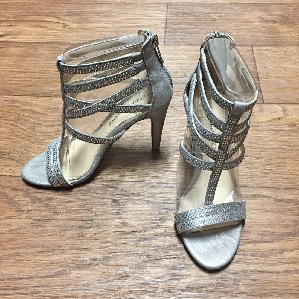 Audrey Brook Silver Strappy Rhinestone Heels